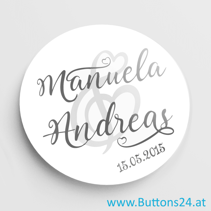 Hochzeitsanstecker mit Namen und Datum bestellen