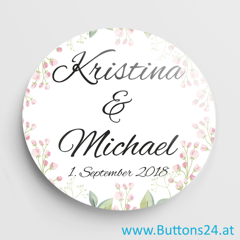 Buttons Anstecker für die Hochzeitsgäste bestellen