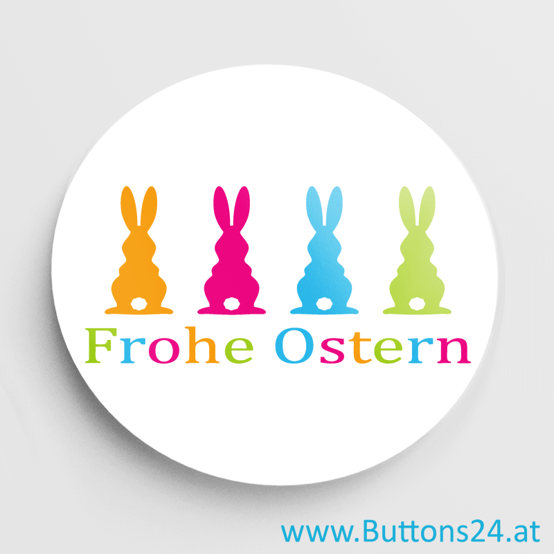 Frohe Ostern Anstecker mit bunten Hasen